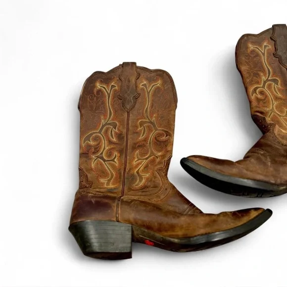 Justin Brown Leather Western Cowboy Boots Embroidered Women’s 8 - Picture 3 of 7